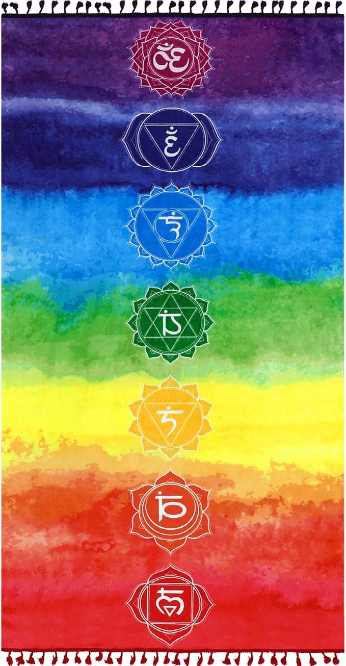 geyoga 墨西哥脉轮挂毯,冥想瑜伽模糊地毯毛巾,流苏条纹地垫投掷,精神